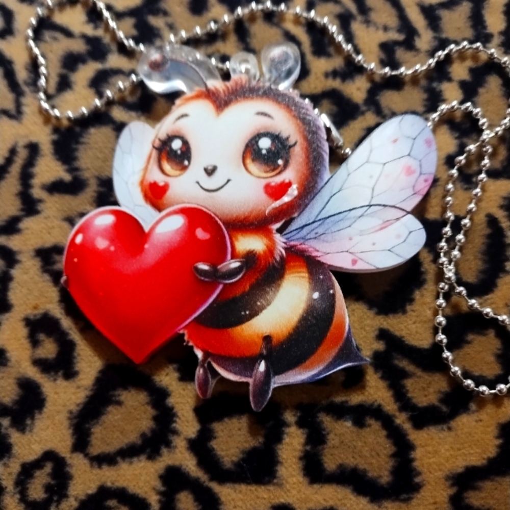Cute Bee Necklace with Heart Charm